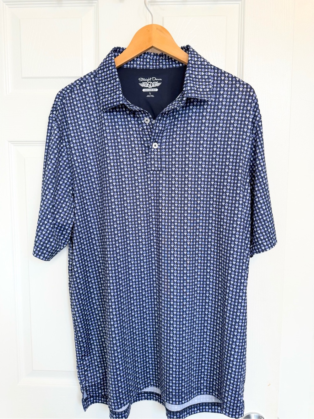Straight Down Navy Printed Short-Sleeve Polo